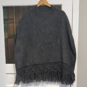 Gray Fringe Poncho